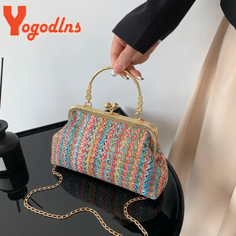 Yogodlns Straw Woven Purse Handbag For Womens Summer Shoulder Crossbody Bag Travel Beach Bag Ladies Fashion Chain Shopper Tote 250717