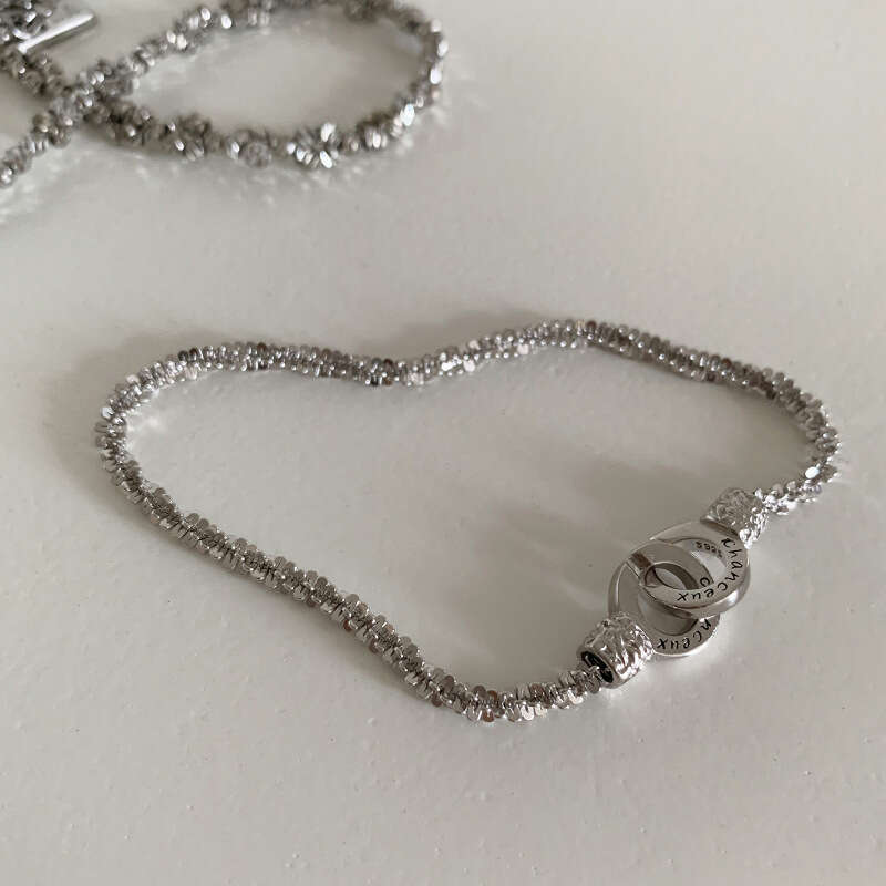 Korean Style Niche Geometric Double Ring Bracelet for Women, Starry Sky Lock Bracelet, Light Fashion, Exquisite Versatile High-end Feel