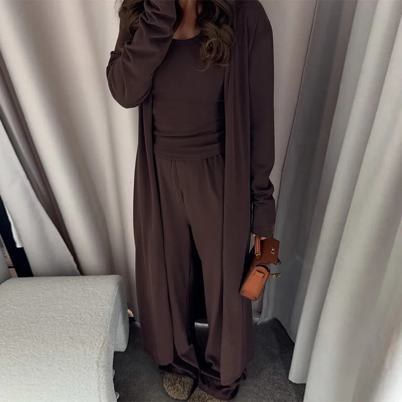 Womens clothing 2025 summer casual three-piece set long jacket vest wide-leg trousers suit club clothing Vestidos 250715