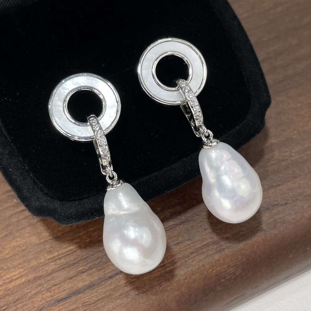 New Natural Freshwater Pearl Light Small Bar Heart Mother-of-Pearl Leaf Earrings High-End Niche S Sier Needle