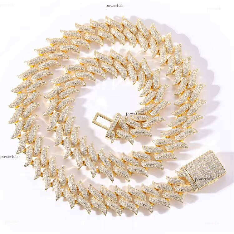 14k Gold Plated 12mm Silicon Stone Sterling Sier Cuban Chain Necklace Hip Hop Style Boutique Jewelry