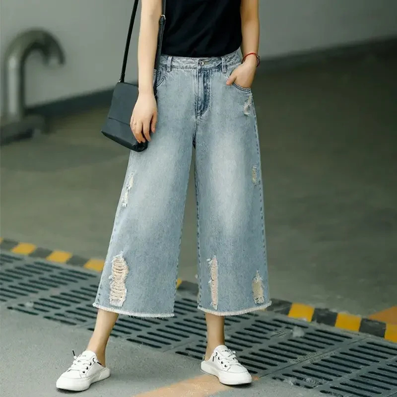 Jeans Woman Ripped Jean Summer Clothes Baggy Pants Wide Leg Denim High Waist Loose Korean Reviews Many Clothe 250714