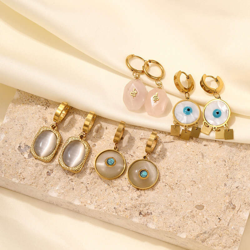 Hot Selling Natural Stone Diy Light High Sense Eye Earrings Niche Ins Style Jewelry