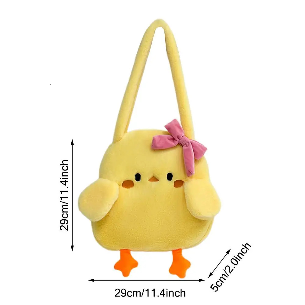Kawaii Little Yellow Duck Bow Shoulder Bag Cartoon Animal Versatile Plush Handbag Large Capacity Christmas Birthday 250717