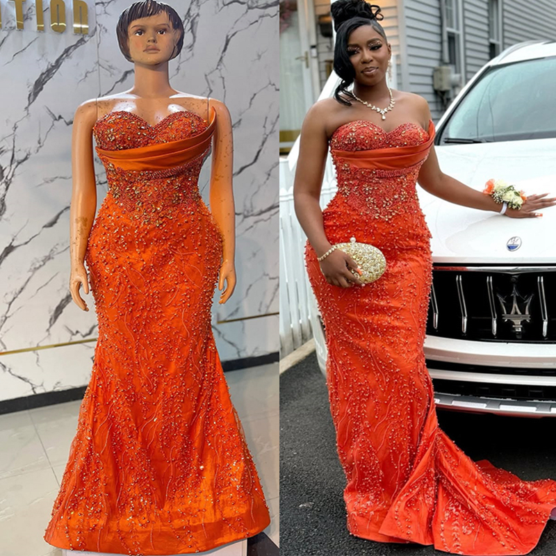 2025 African Aso Ebi Prom Dress Mermaid Prom Dresess Evening Formal Gown Sweetheart Beaded Lace Rhinestone Birthday Second Reception Gowns For Black W
