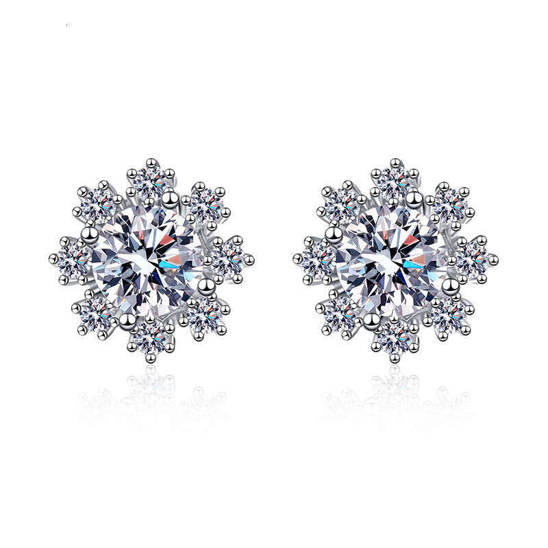 Earrings S Pure Sier for Women Romantic Snowflake One Carat D Color Moissanite Studs b5e