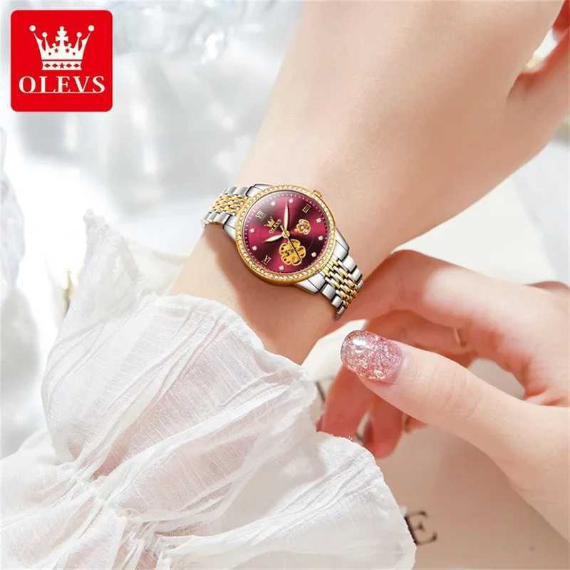 OLEVS New Elegant Womens Watch Top Luxury Brand Womens Automatic Mechanical Skeleton Watch Advanced Diamond Womens Set 6706 W250718