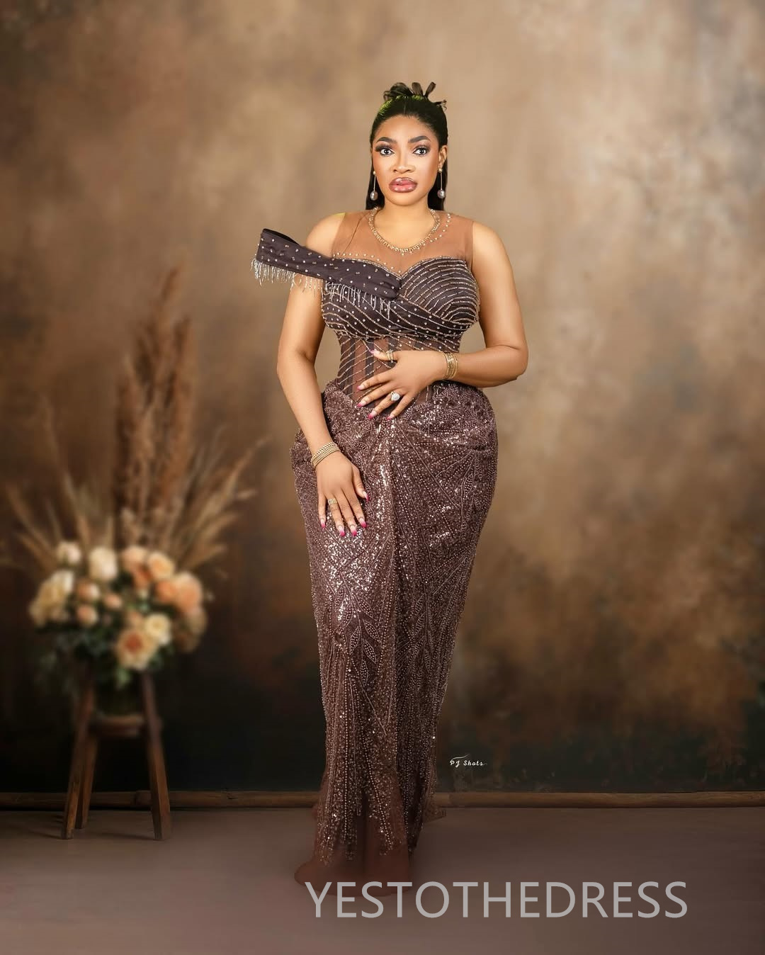 2025 African Borwn Aso Ebi Prom Dress Mermaid Prom Dresess Evening Formal Gown Sheer Neck Beaded Lace Crystals Birthday Second Reception Gowns For Bla