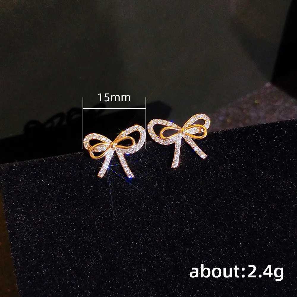 844 Luxury Gold Color Bow Stud Earrings Inlaid Crystal Cubic Zirconia Fancy Womens Earrings Daily Wear Chic Accessories Gift XJ250718