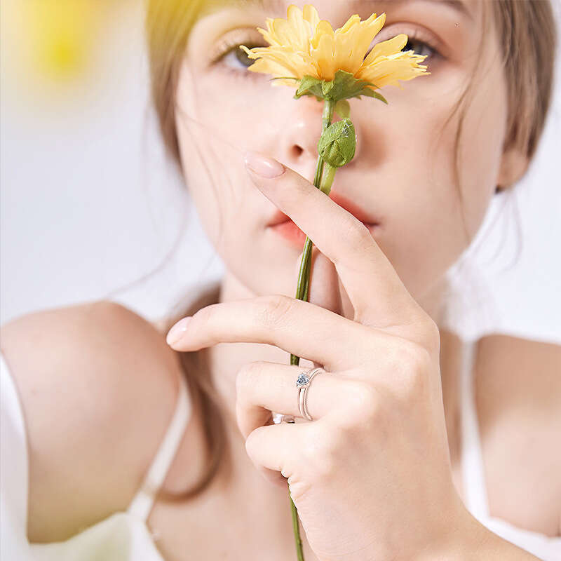 TikTok Live Same Style Heart-Shaped Moissanite for Women, Light Luxury Sterling Silver Rose Gold Plated Heart Ring