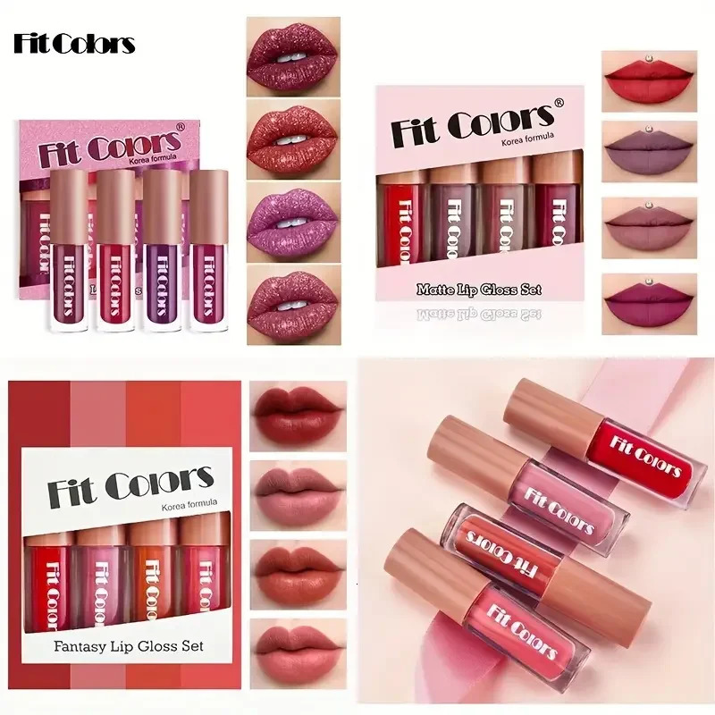 4pcs Longwear Lip Gloss Set-Long-LastingNon-StickDiamond Shine Liquid Lipstick Makeup Lip Glaze Lip Stain Set Women Cosmetics 250717