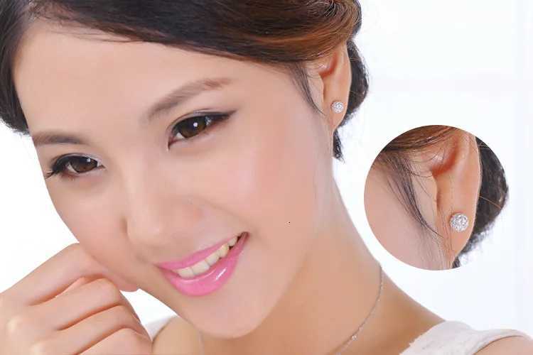 6/8/10mm White S925 Stamp Silver Color Earrings Micro Disco Balls Crystal Stud Earring Safe for Skin Women Jewelry Wholesale XJ250718