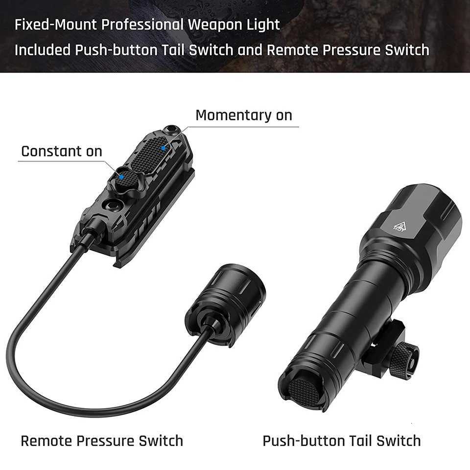 1200 Lumen Tactical Flashlight Matte Black Aluminum D Weapon Light with Mlok System Red Dot Red Switch for Picatinny Rail XJ250718