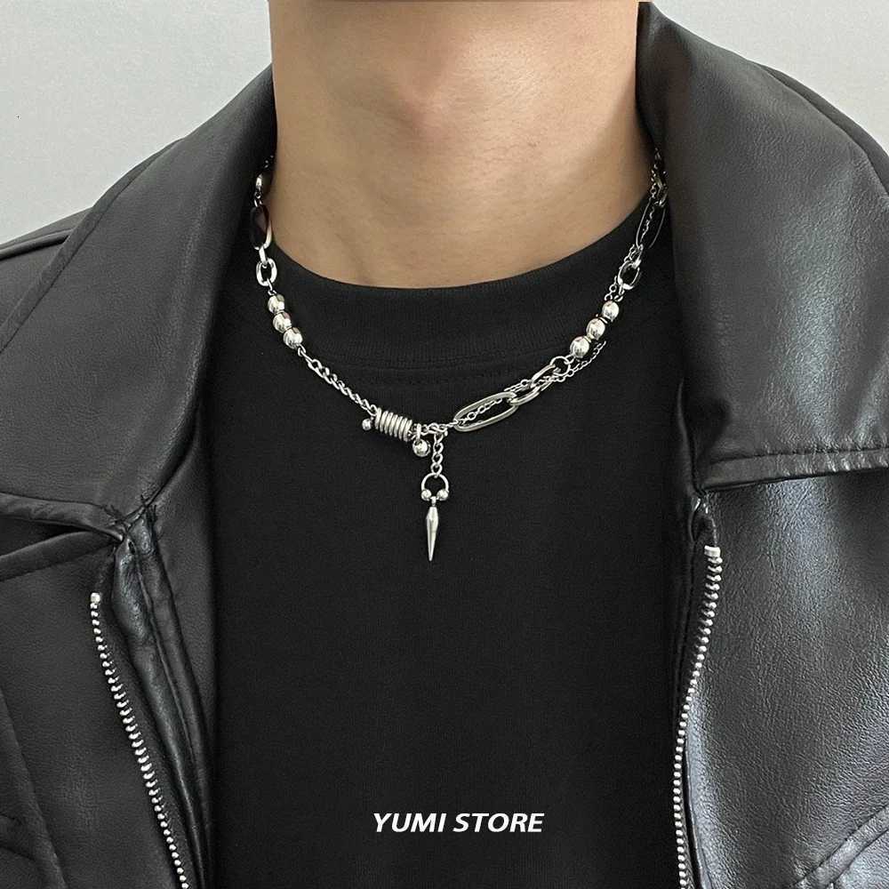 Hip-Hop Rivet Pendant Necklace For Men Women Punk Titanium Steel Splicing Clavic Sweater Chain Unisex Jewelry Kpop Accessories W250718