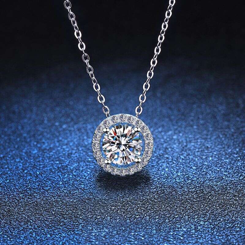 Moissanite Necklace Sier Pendant Plated PT950 Classic Precision Round Fashion Simple Collarbone Chain 903