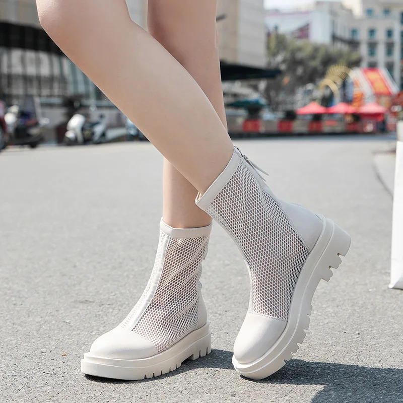 Mesh Hollow Out Cool Boots 2024 Summer Breathable and Versatile Mesh Boots with Increased Height and Comfortable Sandals Inside 250714