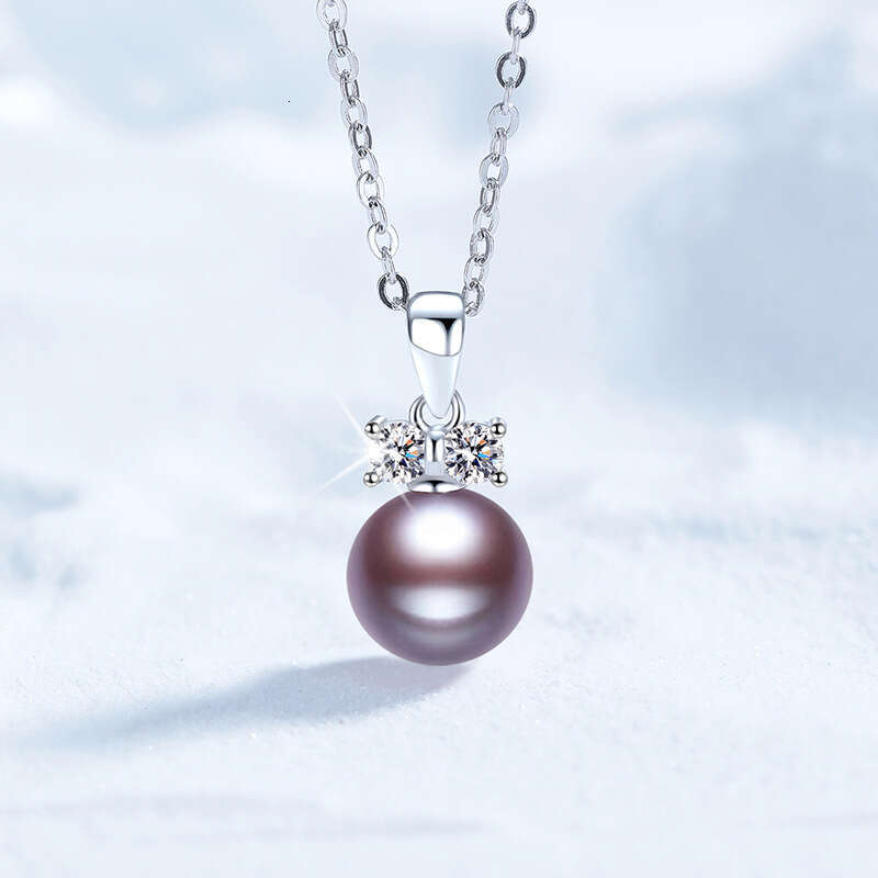 Moissanite Princess Diana Imperial Purple Natural Freshwater Pearl Pendant Sterling Sier Necklace d83