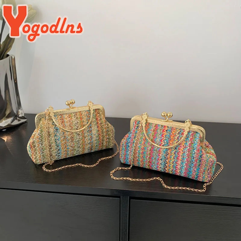 Yogodlns Straw Woven Purse Handbag For Womens Summer Shoulder Crossbody Bag Travel Beach Bag Ladies Fashion Chain Shopper Tote 250717