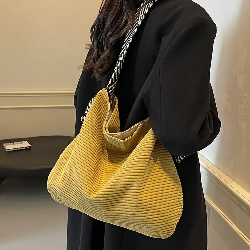 Womens Bag Corduroy Handbag Spacious Lightweight Soft Plush Lining With Magnetic Snap Closure Large Capacity For Daily Commute 250717