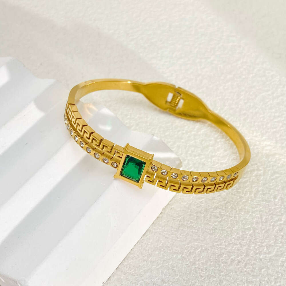 Stainless Steel Emerald Bracelet Light Simple Zircon Great Wall Pattern Hand Women's Fashion Jewelry Accessories