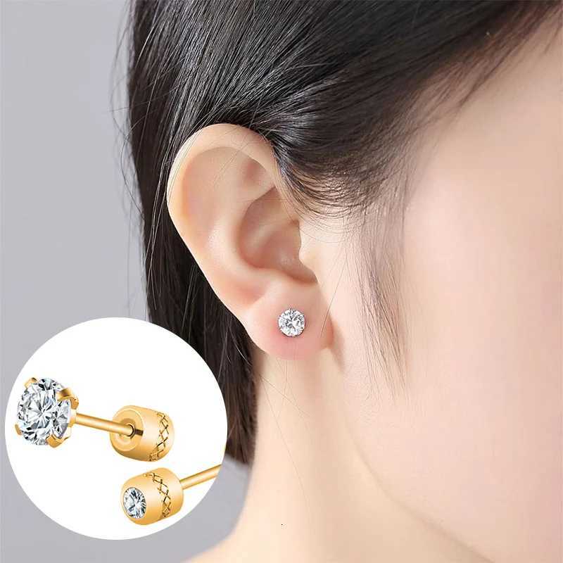 2 Piece Medical Stainless Steel Crystal Zircon Ear Studs Earrings Tragus Cartilage Hypoallergenic Screws Piercing Jewelry XJ250718