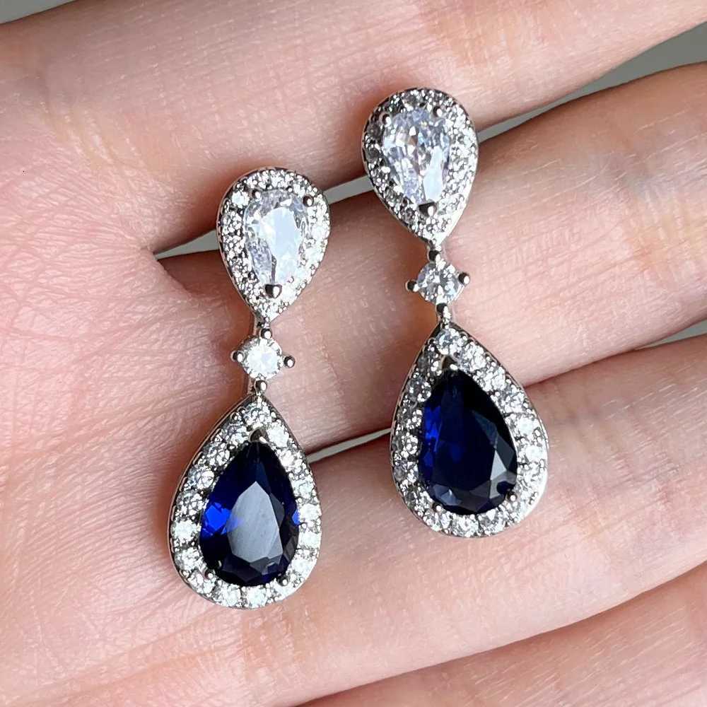 925 Sterling Silver Fashion Luxury Blue/White Pear CZ Drop Earrings New Engagement Wedding Ear Accessories for Women XJ250718