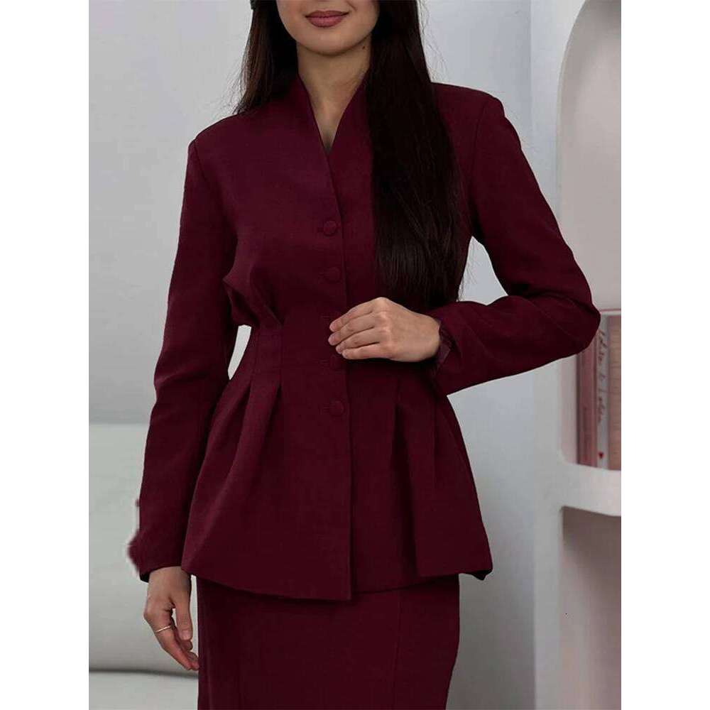 Solid Stand Collar Women Blazer Set Hip Package Slim Lady Long Skirts Sets Elegant Office Single-breasted Female Coat Suit