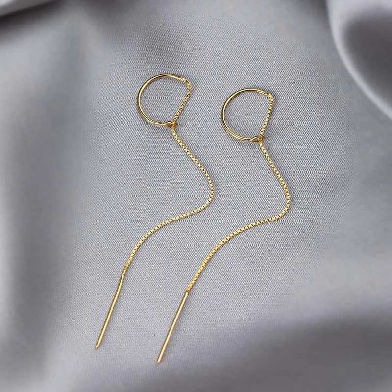 2024 New Fashion Long Tassel Chain Dangle Earrings for Women Simple Silver Color Piercing Thin Ear Line Earrings Jewelry XJ250718