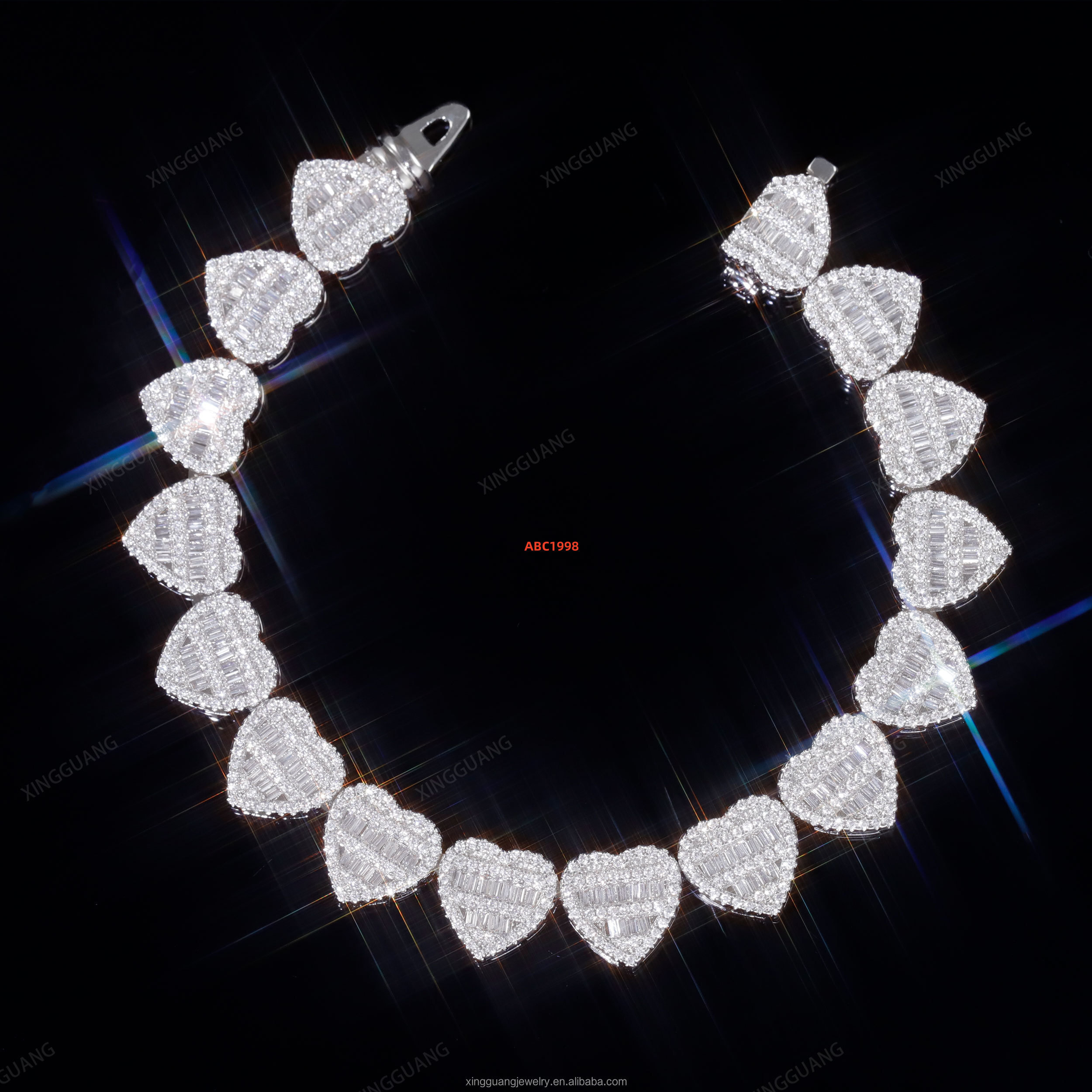 Fine Hip Hop Jewelry Sterling Silver 925 Iced Out Moissanite Heart Cuban Link Chain Bracelet for Wholesale Price