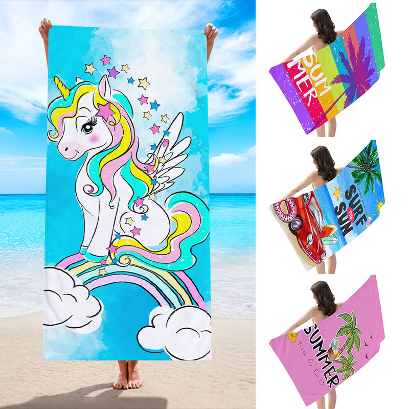 3 pieces Summer new microfiber double terry cloth beach towel, printed beach towel swimming sunscreen shawl wholesale