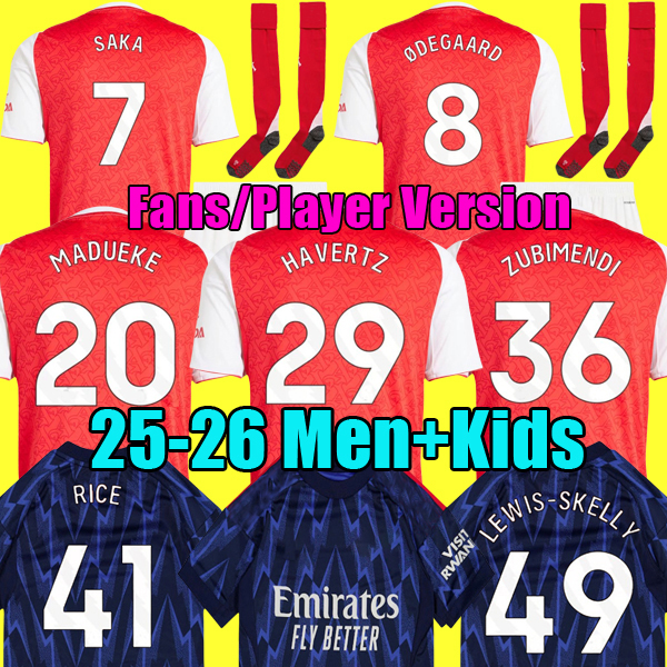 25 26 ODEGAARD HAVERTZ SAKA ZUBIMENDI GYOKERES MADUEKE soccer jerseys SALIBA NKETIAH jersey Fans Player 2025 2026 arsenalfootball kits shirt Men Kids boys sets