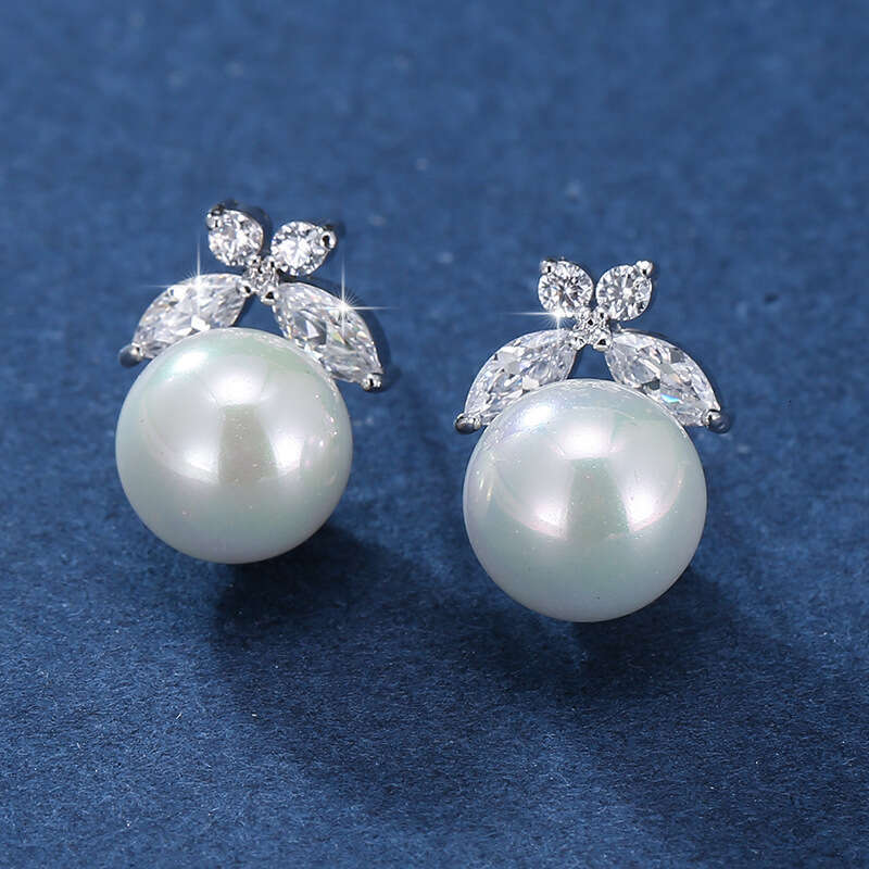 Trendy Simple Pearl Zircon Copper Drop Earrings Jewelry