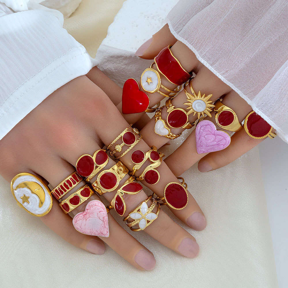 Fashionable and Elegant Versatile Colorful Oil-Drip Stainless Gold-Plated Adjustable Open Titanium Steel Non-Fading Ring for Women