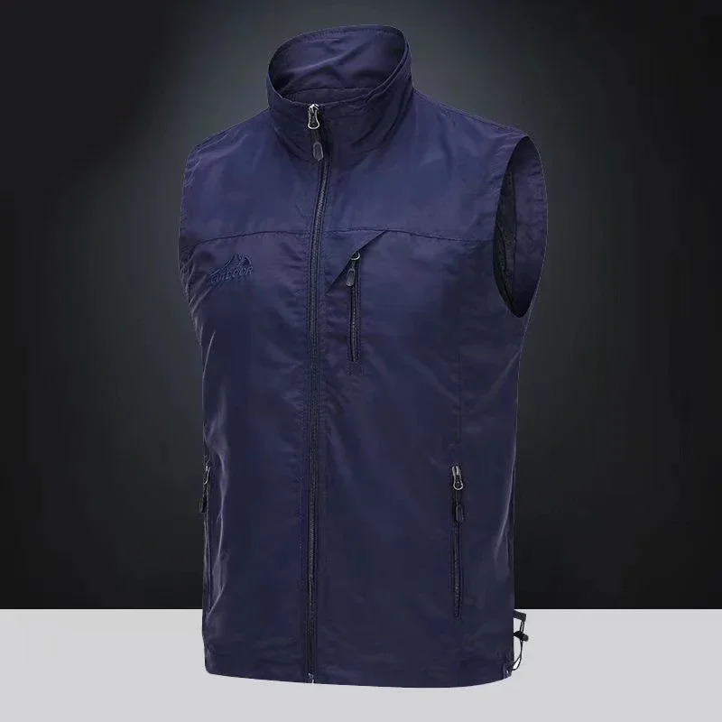 Spring and Summer Thin Middle Elderly Casual Vest Mens Solid Standing Neck Breathable Large Loose Shoulder Coat 250707