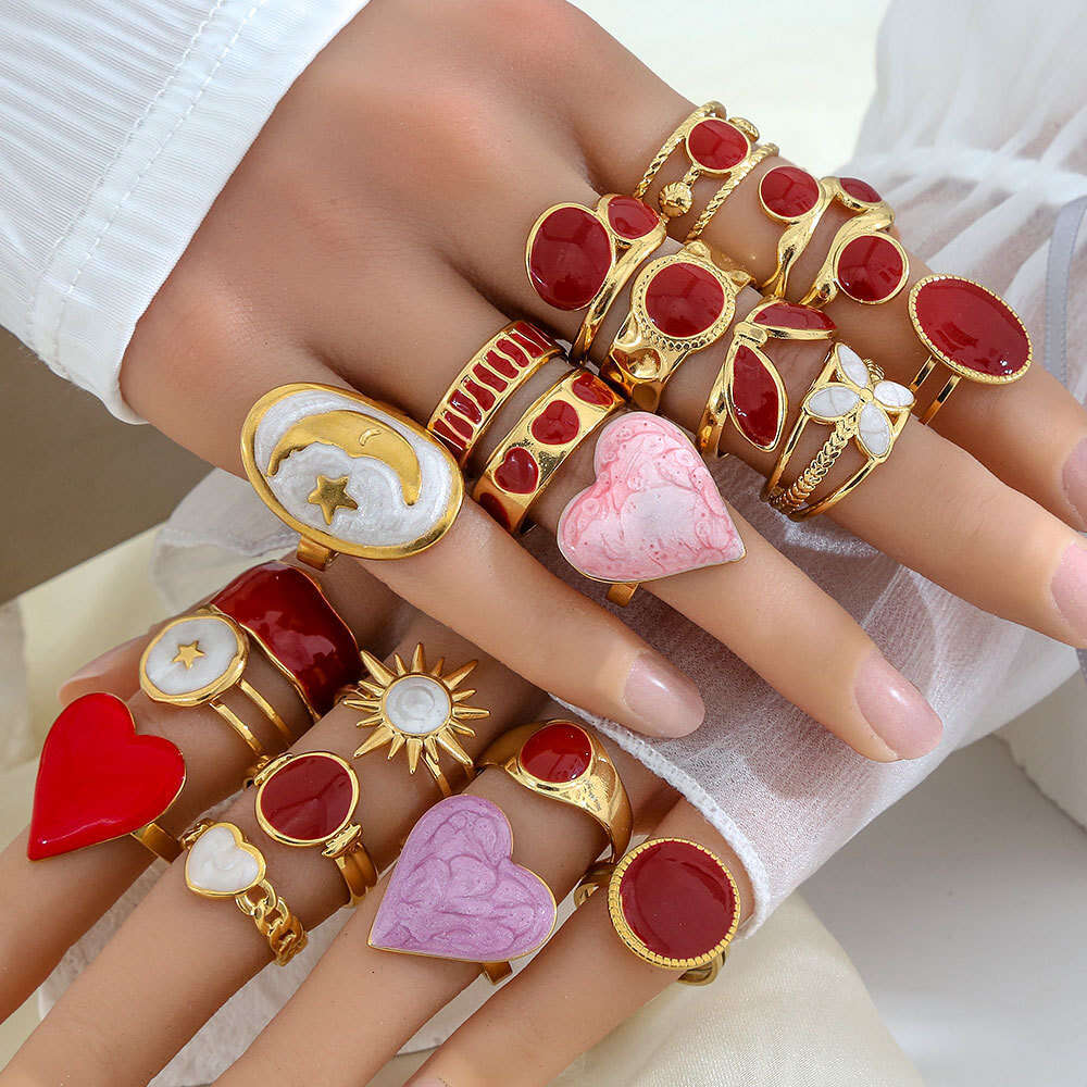 Fashionable and Elegant Versatile Colorful Oil-Drip Stainless Gold-Plated Adjustable Open Titanium Steel Non-Fading Ring for Women