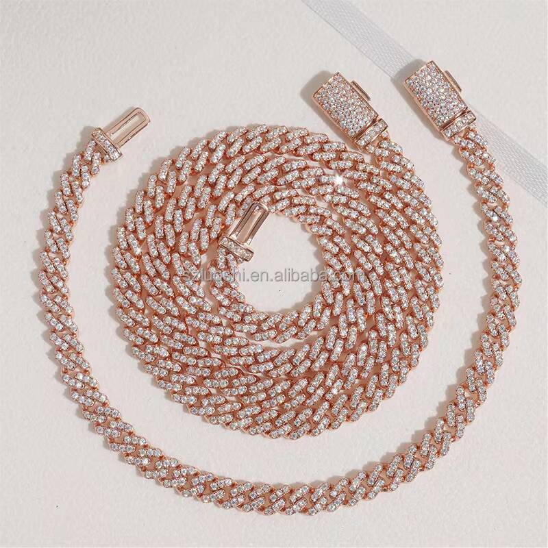 Miami Hip Hop 925 Sterling Silver 10mm VVS Moissanite Diamond Cuban Link Chain Bracelet Iced Out Mossanite Jewelry for Men Women