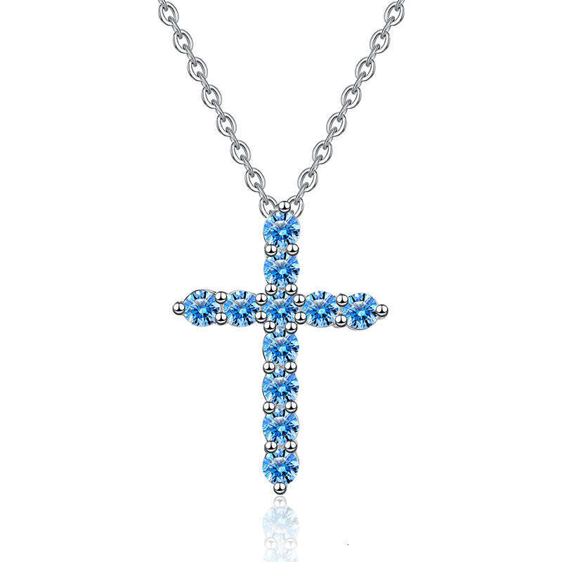 Korean and Japanese Hip-Hop Full Dia Colorful Pendant S Sterling Sier for Women Classic Cross Moissanite Necklace 690