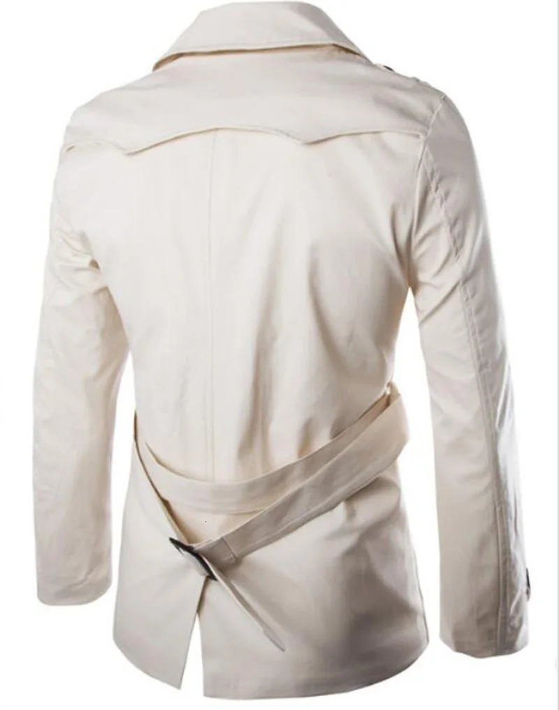 Mens Spring Autumn Windbreak Overcoat 100% Cotton Men Trench Coats with Belt Male Pea Coat Double Breasted Peacoat W04 250716