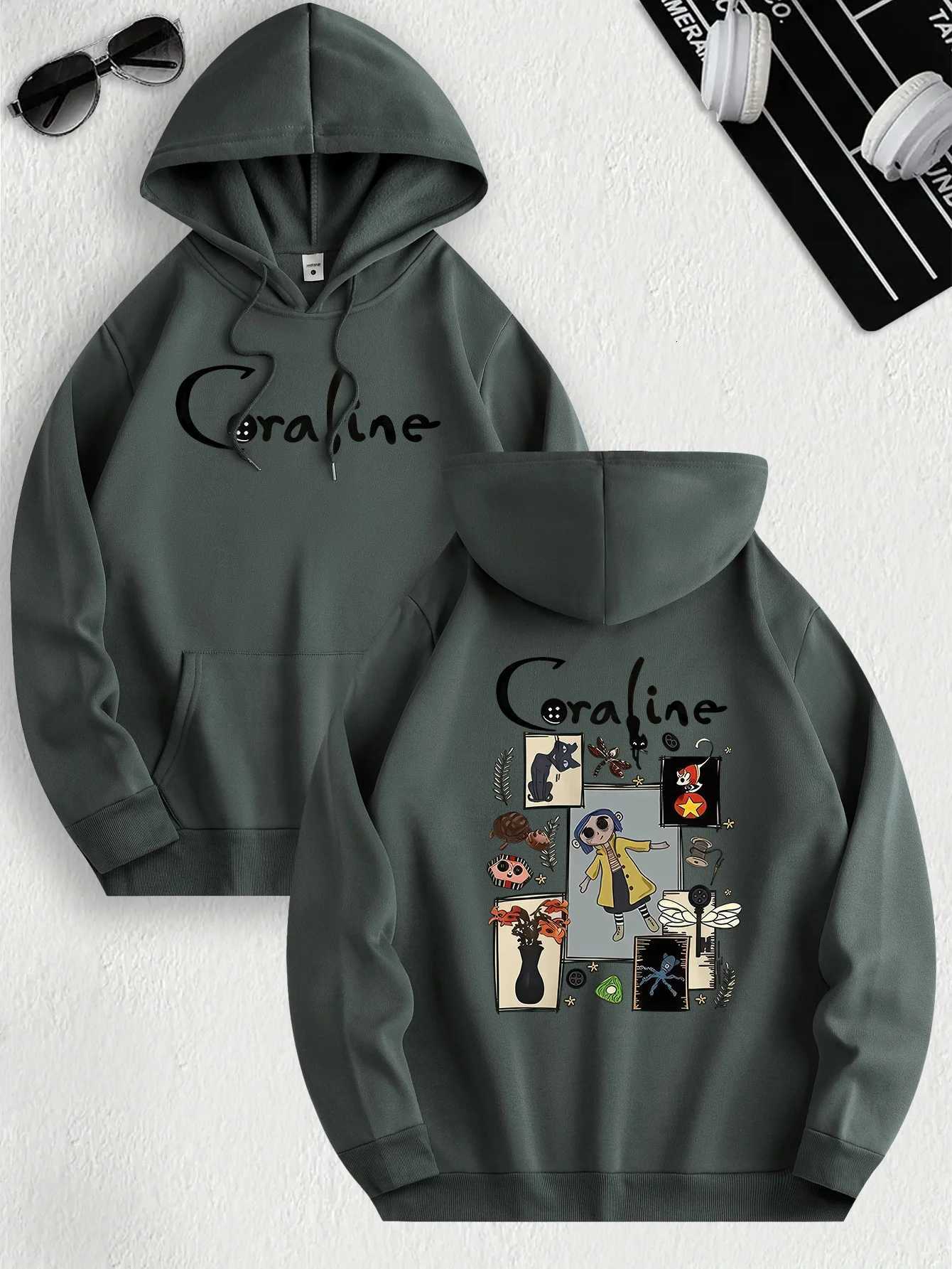 Coraline Inspired Casual Hoodie for Womens Polyester Knit Fabric Long Sleeve Regular Fit Hooded Pullover with Slight Stretch Z250719