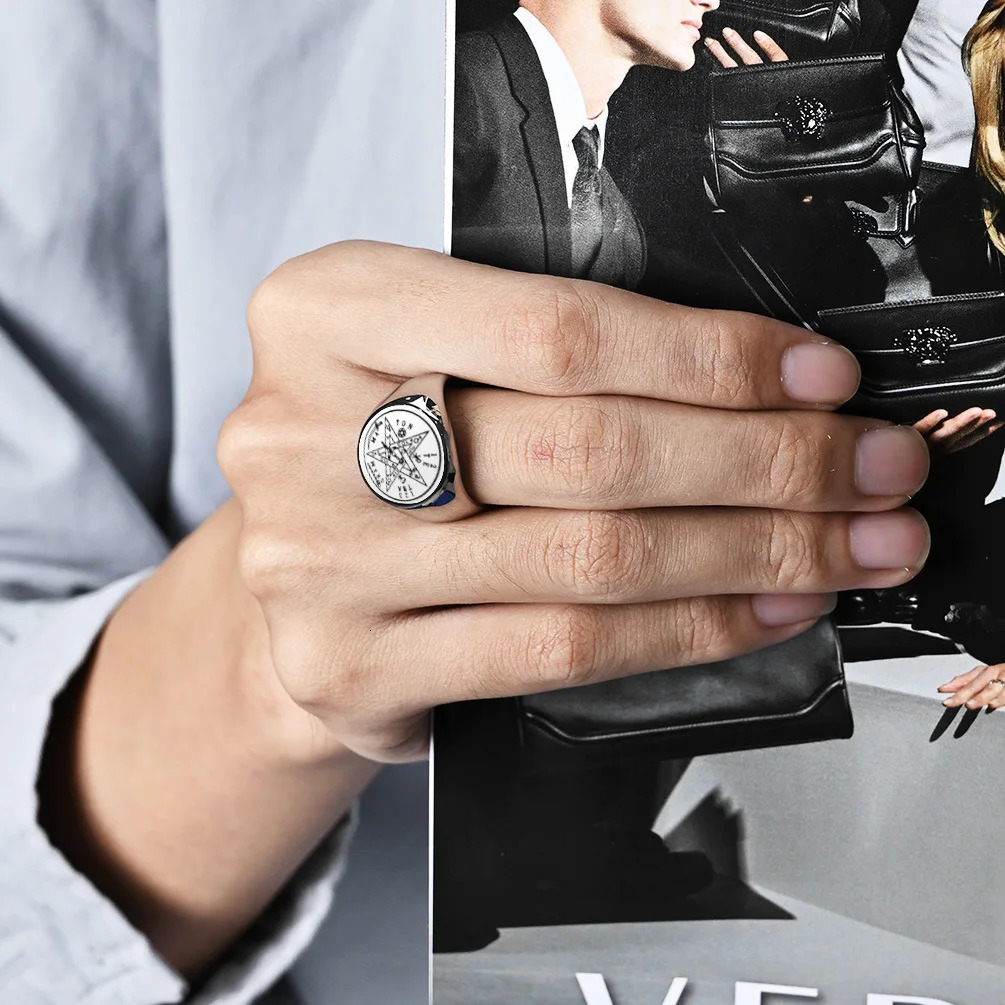 1 Tetragrammaton Hebrew Pentagram Rings Stainless Steel Pentacle Ring for Men Witchcraft Power Protection Amulet Jewely 250717