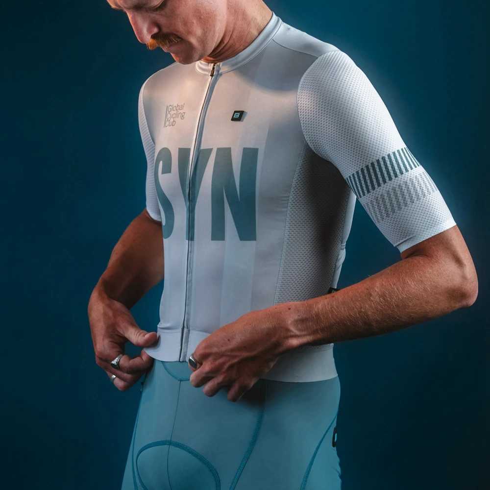Silver-gray new SYN suit mens short-sleeved cycling jersey and bib shorts road matching Cycling Clothing S250718