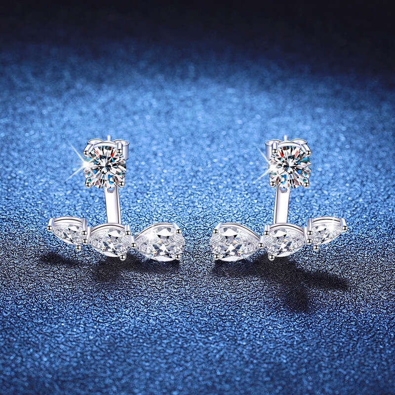 Double Wear French Style Light Hot Selling S Pure Sier Moissanite for Women Fashion Versatile Four-Prong Earrings c5c