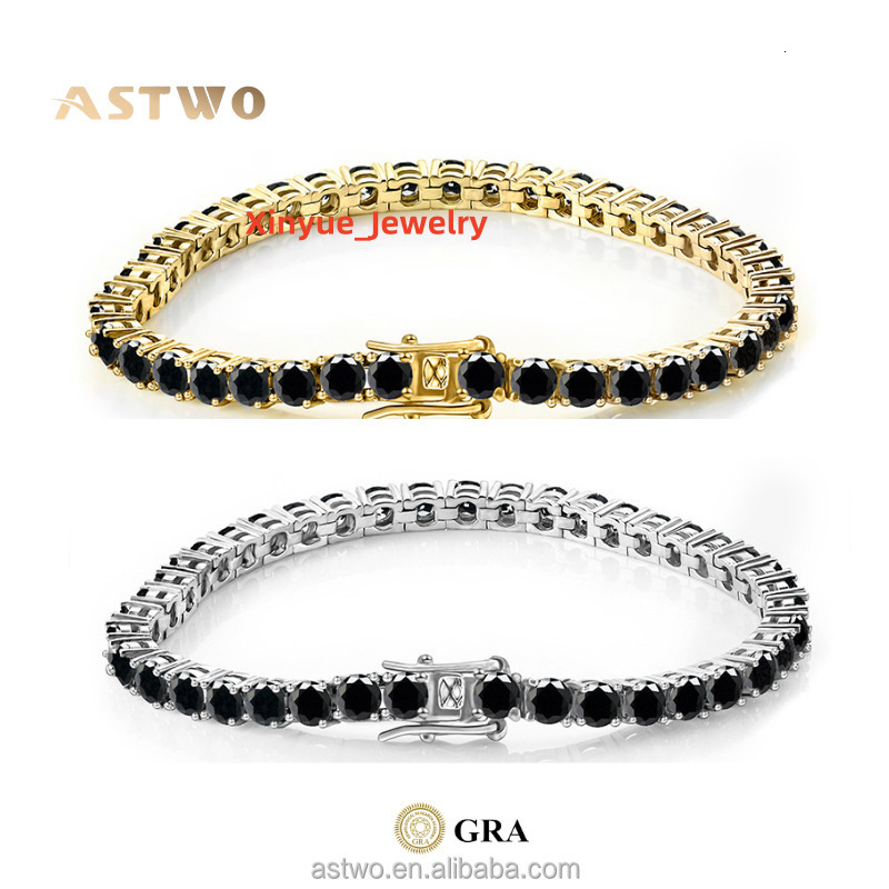 VVS 2mm-6.5mm 925 Sterling Silver Bracelet Mens Womens Bracelet Black Moissanite Tennis Bracelet Men
