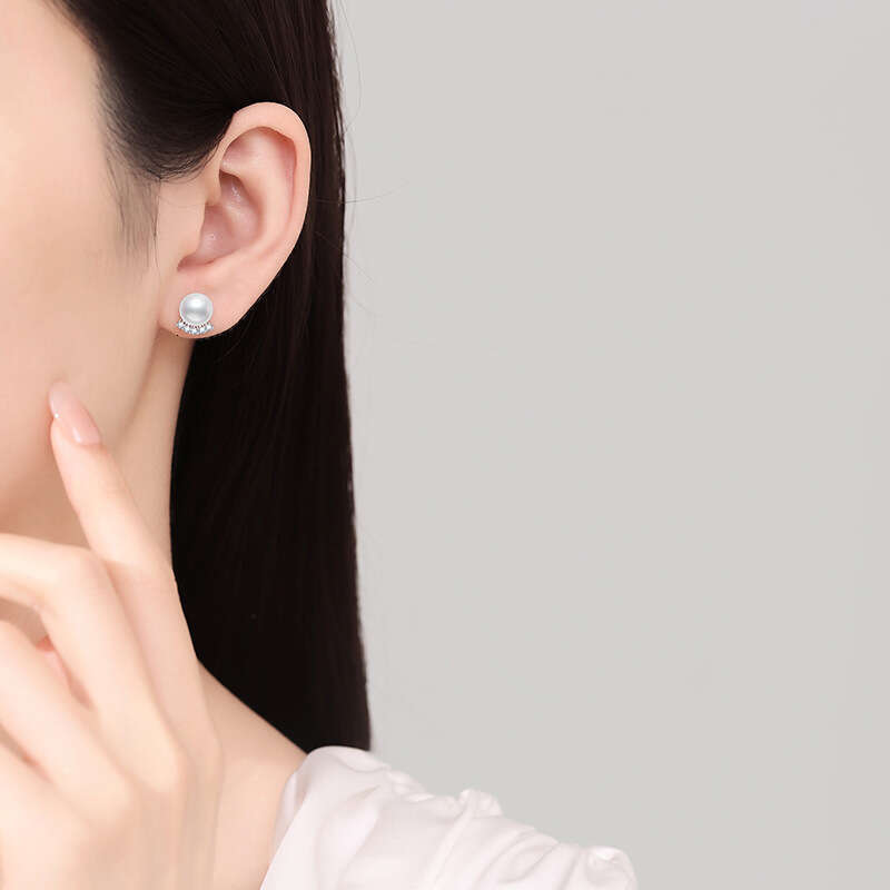 S Pure Sier Earrings 15mm Freshwater Pearl Simple Korean Style D Color Moissanite Studs 290
