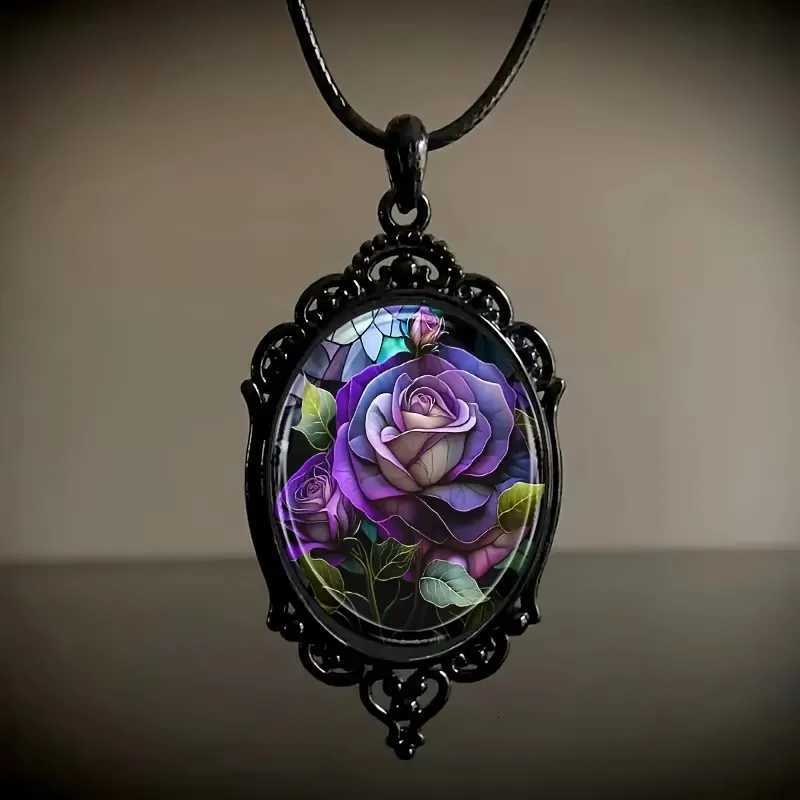 1pc Chic Black Floral Pendant Necklace - with Elegant Fe - Ideal for Romantic Gifts Special Occasions in A Niche Style W250718