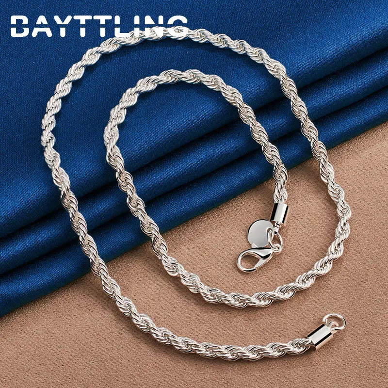 Charm 925 sterling silver Accessories Men 4MM 40-60cm 2PCS Rope Chain Necklace Bracelet Women Fashion Wedding Gift Jewelry 250715
