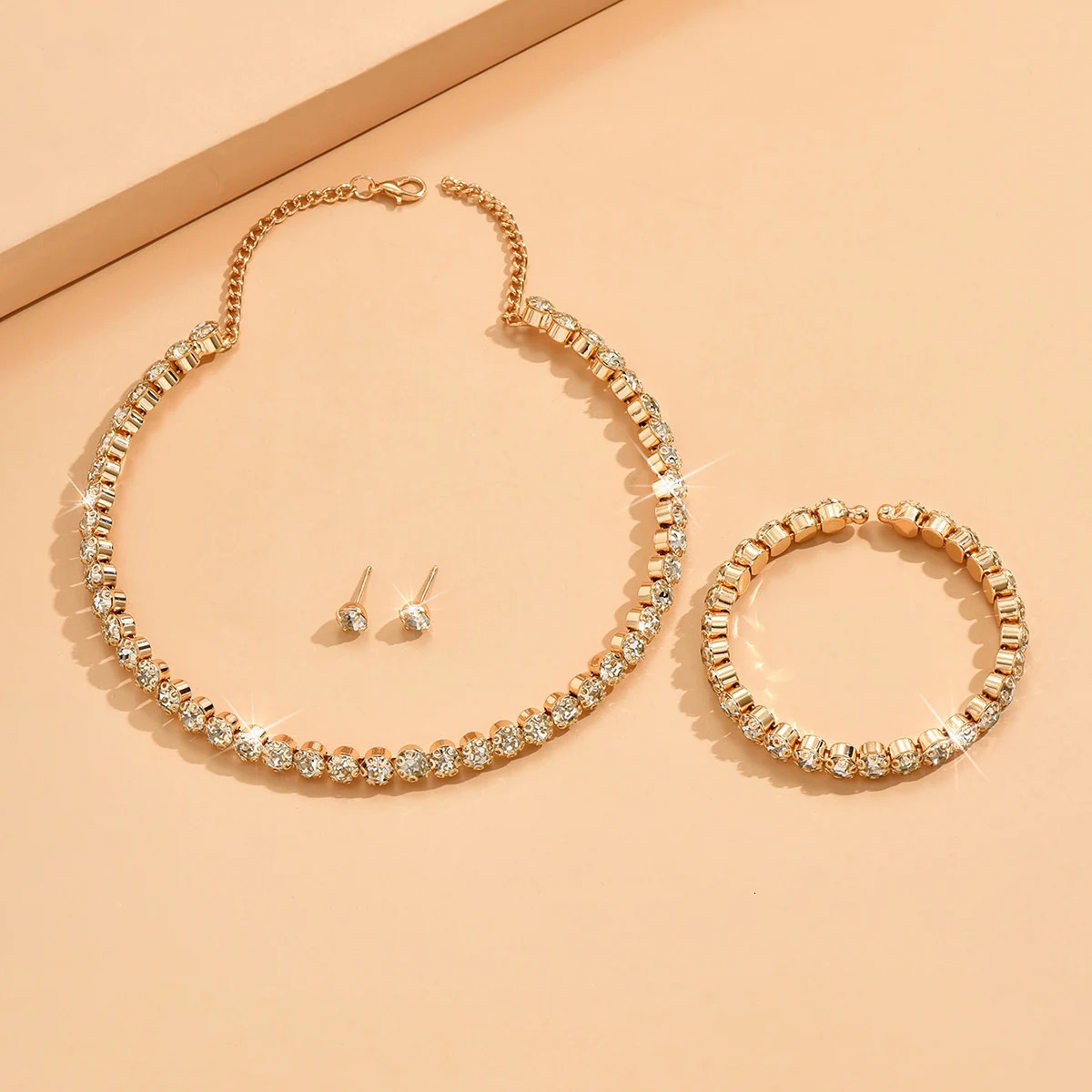 4 pieces of womens fashionable and minimalist necklaces with earrings bracelets jewelry sets banquet and party accessories 250715
