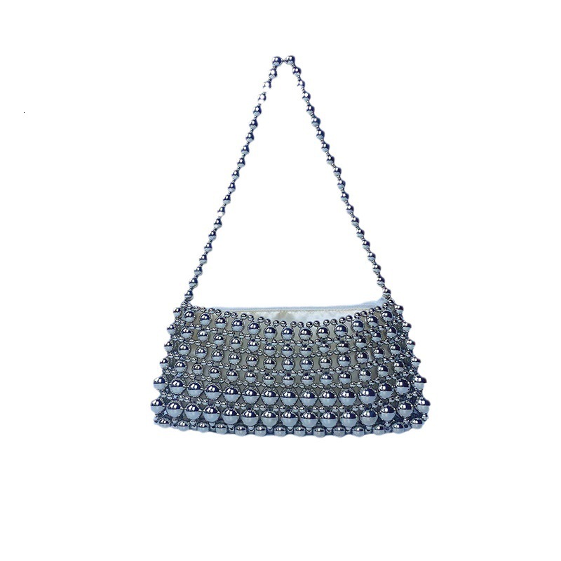 Beaded Handbag for Women Retro Fashion Designer Bags Shopping Handmade Woven One-shoulder Underarm Bag
