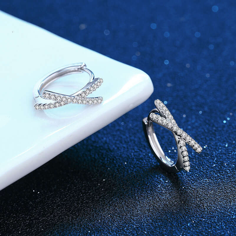 S Pure Sier Plated PT950 Bow High-end Precision Stud D Color Moissanite Earrings for Women bae