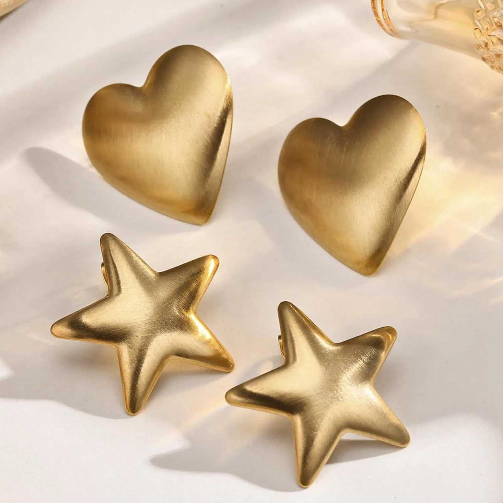 1 Pair Large Women Heart Stud Earrings Stainless Steel Gold Color Ear Gifts for Her Minimalist Dainty Chic Oversize Jewelry XJ250718